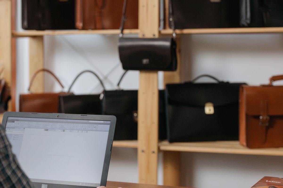 Structured laptop bag on an office desk